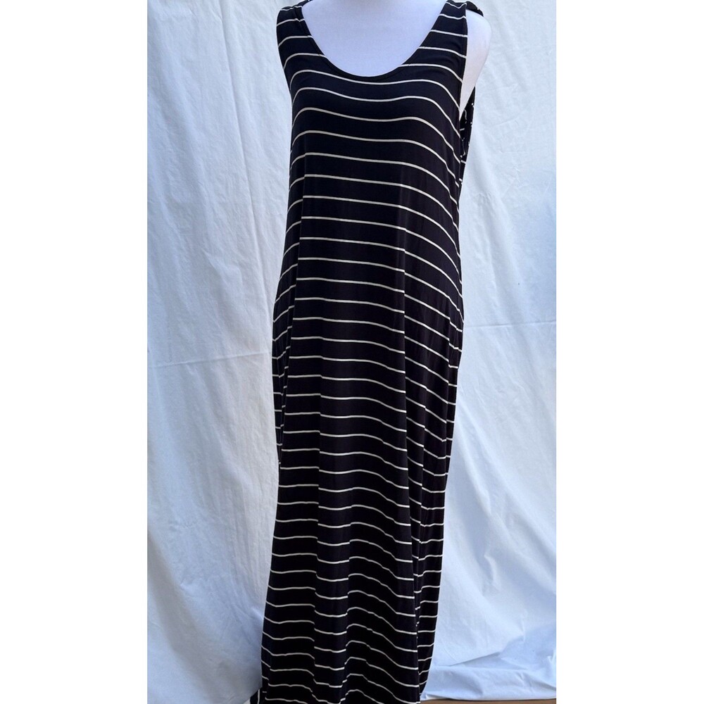 C&C California Women’s Med Sleeveless Stretch Striped Blue White Maxi Dress